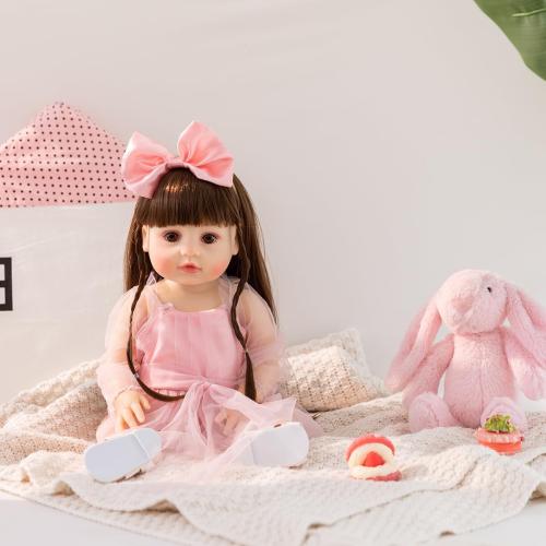 Reborn Baby Dolls - 22 Inch Cute Realistic Baby Doll Body with Hair Silicone Full Vinyl Body Newborn Doll Real Life Like Muñecas Reales para Niñas Toddler Clothes Gift Set for Kid Age3  (Pink Girl)