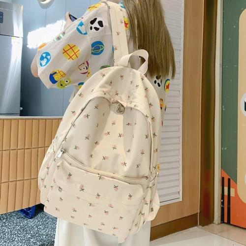 Color White Kakarin choyx 2025 Cute Preppy Bag Floral Printed Kawaii Backpack Cottagecore Aesthetic Backpack Laptop Daypack (White)
