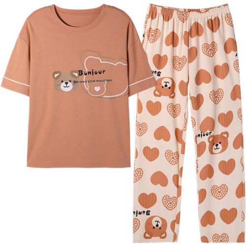 Size XL Kawaii Bear Print Women Pajamas Autumn Ladies Pajama Faux Cotton Korean Cardigan Sleepwear Long Sleeve Loungewear