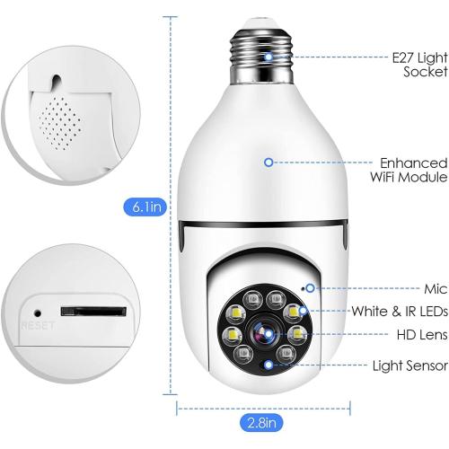 Bulb Security Camera 2.4GHz Wireless, 360°2K Tuya Smart Indoor 3MP Camera, Full Color Night Vision & Motion Tracking, AI Human Detection, Audible Alarm, Alexa/Google Home, Solar Powered