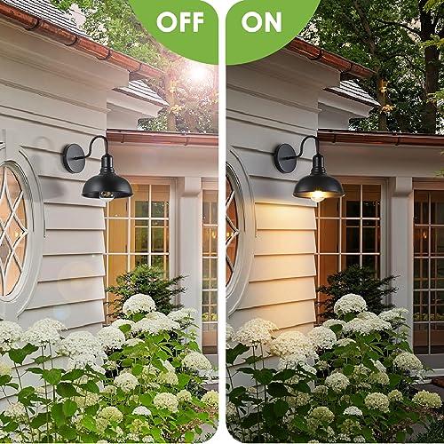 Black 2 Pack Outdoor Wall Sconce, 2 Pack Exterior Waterproof Farmhouse Gooseneck Barn Light Fixture, Black Garage Wall Lantern, Anti-Rust Front Porch Lamp