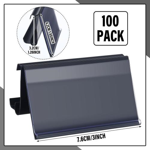 Kathfly 100 Pcs Wire Shelf Label Holders Compatible with Metro 1-1/4in Shelves, Plastic Wire Rack Label Holder 3 l x 1.25 H Price Tag Shelf Clips On, Black