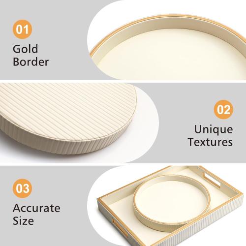 Leather Tray Desktop Storage Organizer, Round Valet Tray, White | Premium Serving Trays Decorative Tray Desk Organizer for Sundries Cosmetics Phone Wallet Keys Cutlery,