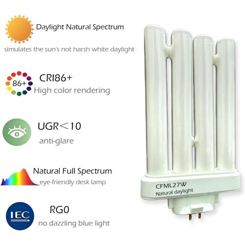 CFML27VLX Full Spectrum Fluorescent Bulb, 6500K Natural Daylight Replacement for Verilux 27W Desk & Floor Lamps Light,GX10Q-4 4 Pin Base in a Square