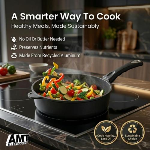 AMT Gastroguss The World’s [.] Casserole Frying Pan, 9.5 inch, 2.8 inch deep, Die-Cast Aluminum Skillet, Non-Induction Stovetop, Lotan® Non-Stick Coating, Deep Skillet, Chef Pan, AMZN-724-US
