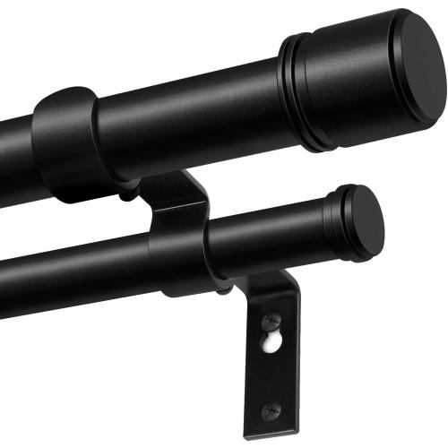 Double Curtain Rod 72 to 144 Inch, HOTOZON 1 Inch Heavy Duty Double Curtain Rods for Windows 60 to 140 Inches(5-11.6 ft), Telescoping Drapery Rod with Simple End Finials, Black
