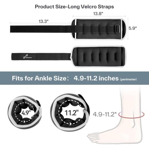 Color Black Sportneer Ankle Weights Wrist Weights Pair of 1/2/4/6/10 LBS for Men Women Kids Strength Training Wrist and Ankle Weights Set with Reflective Strips for Dancing Running Walking Fitness Workout Gym