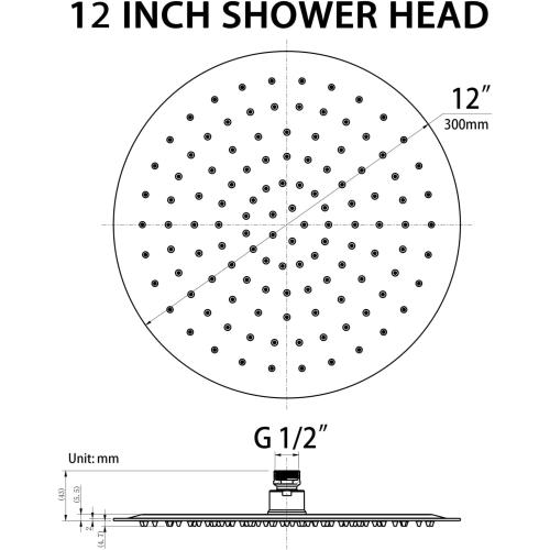 12 Inch Round Rainfall Shower Head, High Pressure Overhead Shower Heads, Wall Ceiling Mounted Ultra Thin Stainless Steel Shower Head, Brushed Gold