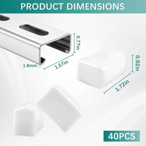 40 Pack 1-5/8 White Strut Channel End Caps - Square Soft PVC Cap for Metal Channels, Safety Protective Cover for Unistrut, Tool-Free for HVAC & Mechanical System