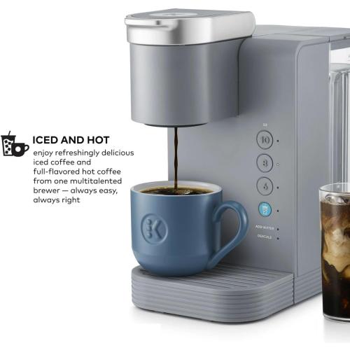 K -Express Essentials Plus Iced & Hot Single Serve Brewer, Adjustable Temp Brew Over Ice, Pods Compatible, Coffee Maker (Gray) NEEDS CLEANING