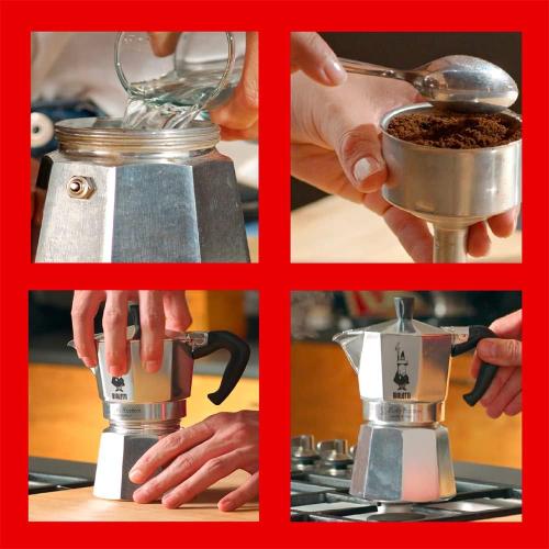 Bialetti Moka Express Iconic Italian Stovetop Espresso Maker 6 Cups, Aluminium, Silver
