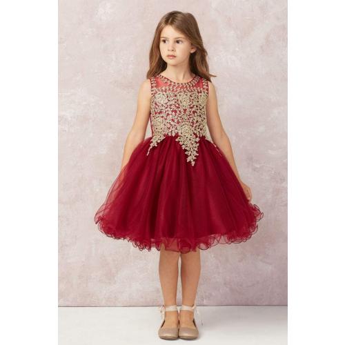 TIP TOP KIDS Flower Gold Lace Appliques Pageant Dress  (  SIZE 18M )