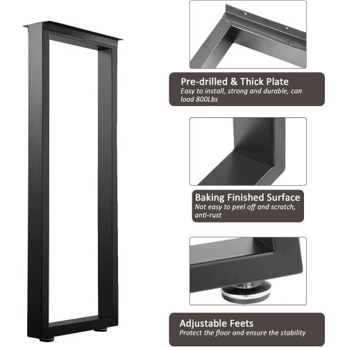 40 Inch Metal Bar Table Legs, Heavy Duty Dining Table Leg with Adjustment Feet Furniture Legs, Black, Set of 2