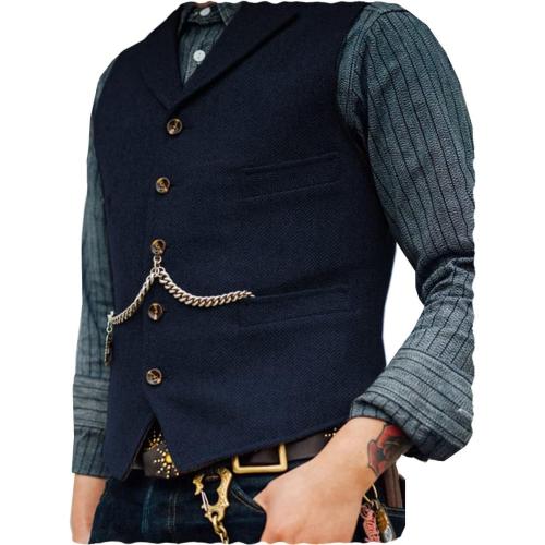 Ceehuteey Mens Suit Vest Waistcoat Tweed Retro V Neck Wool Herringbone for Prom 3XL