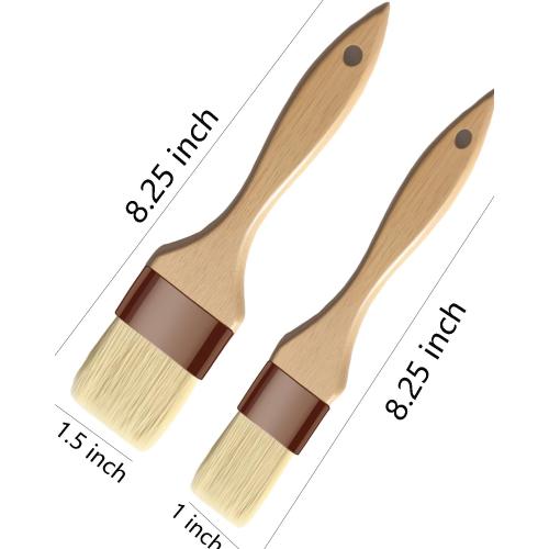 Basting Brush-Pastry Brush,Oil Brush for Cooking,Boar Bristles BBQ Brushes for Grill,Beech Wooden Handle Food Brush for Baking/Spreading Marinade/Sauce/Butter/Egg/Kitchen Baster Brushes(1.5 1 inch)