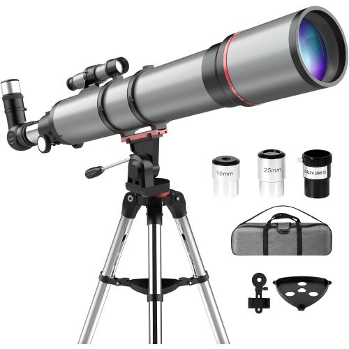 Aurosports Telescope for Adults High Powered - 90mm Aperture 800mm Portable Refractor Telescope for Adults Astronomy Beginners & Kids with Tripod Phone Adapter Carrying Bag