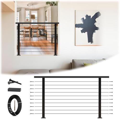 2ft-4ft Complete Set Cable Railing System 36, Black T304 Stainless Steel Cable Railing Posts Kit with Adjustable Handrail Cable Rail, One-Stop Easier for DIY Indoor Outdoor Level Decks