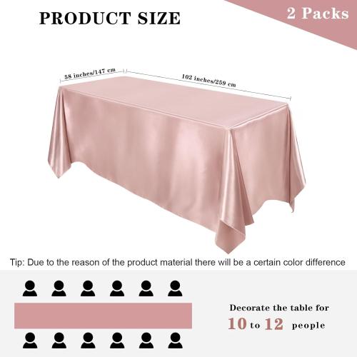 MCEAST Satin Tablecloth 102 x 58 Inches Rectangular Table Overlay Cover Bright Silk Tablecloth Smooth Fabric Table Decor for Wedding Banquet Decoration (Rose Gold)