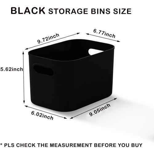10 Pack Black Plastic Storage Bins, Storage Container for Organizing, Storage Boxes with Handle for Shelves, Cute Organizer Bins for Craft, Snacks, Pantry, Cabinet, 9.69x6.7x5.7 inch
