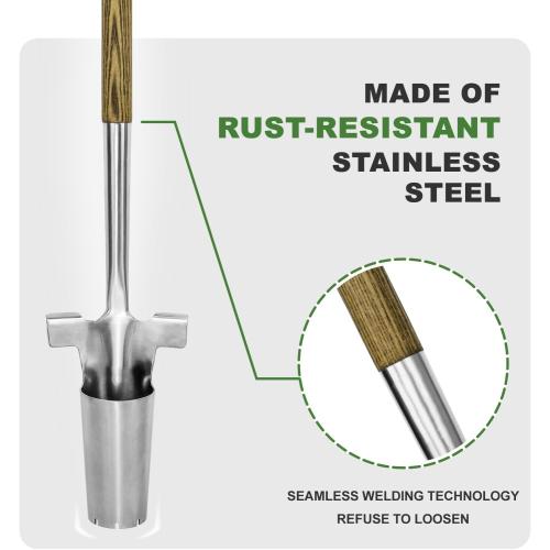 Long Handled Bulb Planter Tool, 37'' Bend-Proof Stainless Steel Bulb Planter, 4'' Depth Marks Long Handled Hole Digger, Bulb Planter with Comfortable T-Shaped Long Wood Handle for Planting Tulips