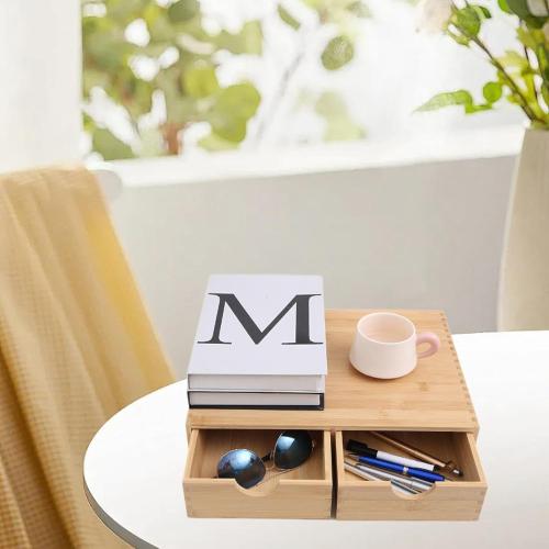 Capsule Storage Organizer Tabletop Storage Organization Box Bamboo Drawer for Workspace Counter Bathroom Toiletries Products