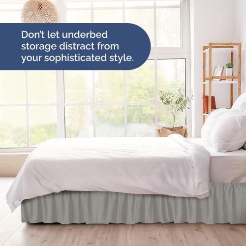 Wrap Around Dust Ruffle Bed Skirt - Light Grey - for Queen Size Beds w/ 16 Inch Drop - Easy Fit Elastic Strap - Adjustable Pleated Bedskirt with Brushed Fabric, Wrinkle Free Women, Men, Kids and Teens