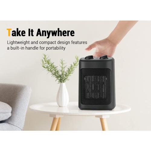 Space Heater, 1500W Electric Heaters Indoor Portable with Thermostat, PTC Fast Heating Ceramic Room Small Heater with Heating and Fan Modes for Bedroom, Office and Indoor Use