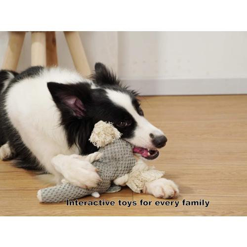 Size medium Color Grey Plush Dog Toy, Squeaky Interactive Puppy Dog Toys with Crinkle Paper, Durable Chew Toys for Small and Medium Dogs with Mouse Shape(Medium, Elephant)