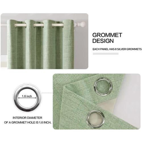 Wonicy Linen Texture Curtains for Bedroom Solid 100% Blackout Thermal Insulated Sage Green Curtains Grommet Room Darkening Curtains/Draperies for Living Room Nursery 52x84 Inch (2 Panels)