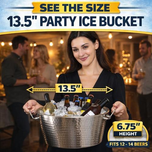 BREKX Insulated Hammered Stainless Steel Beverage Tub & Ice Bucket, 12 Qt | Double-wall insulated tub keeps beer, wine and champagne chilled. Double-hinged handles make carrying easier.