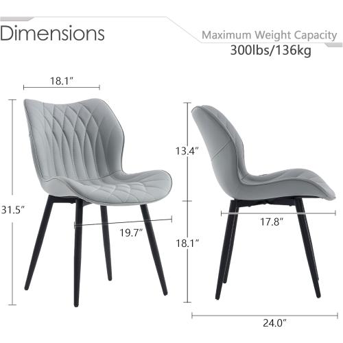 Kidol & Shellder Dining Chairs Set of 2 Modern Kitchen Chairs with Back Armless Accent Chairs for Living Room Upholstered Faux Leather Chair Mid Century Comfy Side Chair with Metal Legs, Grey