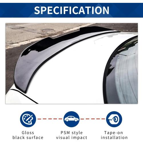 E90 Trunk Spoiler PSM-Style Compatible with (2005-2012) 3-Series E90 Sedan / M3 Sedan Gloss Black