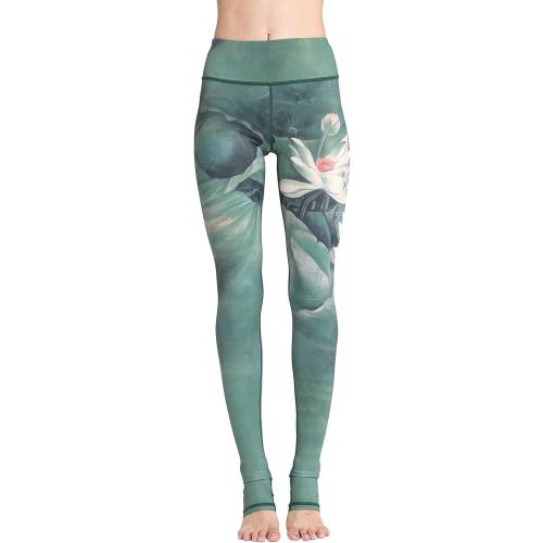 Size M....Women Yoga Pants Printed Over The Heel Stirrup Yoga Leggings High Waist Power Flex Capris Leggings for Fitness Running