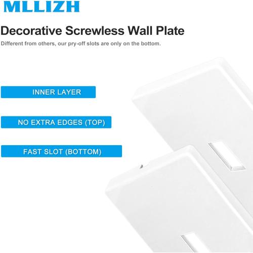 1-Gang Screwless Decorative Wall Plates, stander-Size Unbreakable Thermoplastic Faceplate Cover for Decorator Receptacle Outlet Switch, White (10 Pack, Single Toggle-White)