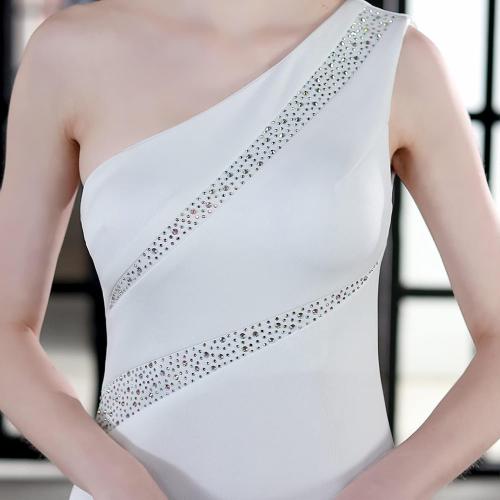 MTVOPN Women's One Shoulder Beaded Floor-Length Mermaid Satin Evening Dress size large