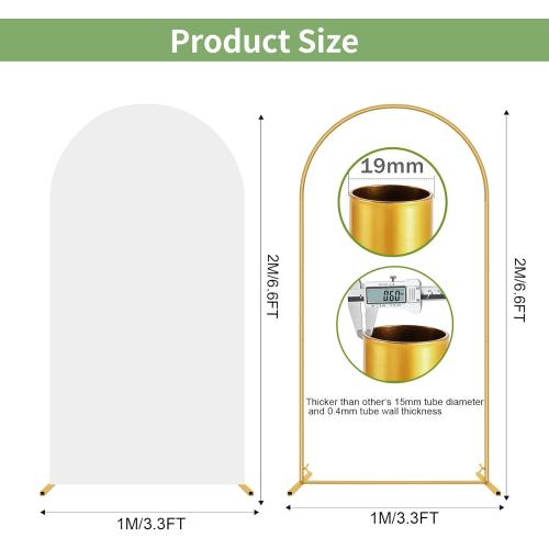 6.6FT Wedding Arch Backdrop Stand and White Cover, Metal Arch Backdrop Stand and Cover Set for Parties, Birthdays, Baby Showers, Bridal, Banquets, Ceremonies, Event Decor