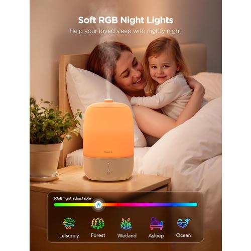 GoveeLife Smart Humidifiers for Bedroom, 3L Top Fill Cool Mist Humidifiers with Essential Oil Diffuser, Humidity Control, WiFi Air Humidifier with Night Light, for Baby, Plants, Home, Work with Alexa