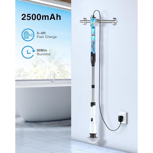 LABIGO Electric Spin Scrubber LA3 Pro, Cordless Bathroom Scrubber with 5 Replacement Head, 3 Adjustable Angle, Household Power Cleaning Brush with Extension Arm for Bathtub Window Car Grout, Black