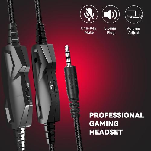 Black and Red A88 Gaming Headset with Microphone, Stereo Wired Noise Cancelling Over-Ear Headphones with Mic for Pc, Ps5, Xbox One Series X/s, Ps4, Computer, Laptop, Mac, Nintendo, Gamer (Red)