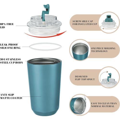 Puraville Insulated Tumblers with Lid, 14 oz Travel Coffee Mug Stainless Steel Vacuum Cup, Leak Proof Reusable Double Walled Coffee Tumbler for Iced and Hot Drinks, Peacock Blue