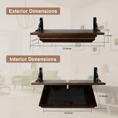 Hidden Shelf for Gun, Wall Mounted Hidden Gun Storage Shelf with Lock, Solid Wood Hidden Compartment Furniture
