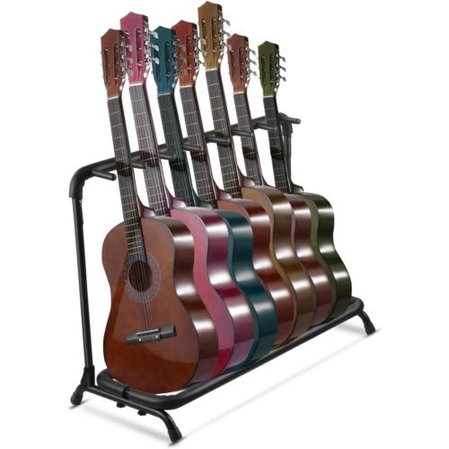 Flexzion 7 Guitar Stand Rack - Metal Construction Multi Guitar Rack & Guitar Organizer, Foldable 7 Guitar Holder Stand with Padded Foam Tubing for Electric, Acoustic, Classical Guitars & Basses