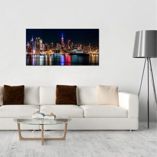 Size 10x60 Modern New York City Night Canvas Wall Art Manhattan Skyline Landscape Artwork for Living Room Home Office Wall Decor Gift Print Framed