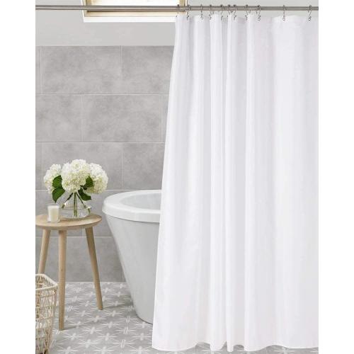 Amazer Long Stall Shower Curtain Liner Washable, 54 x 78 Inches, Fabric Shower Liner with 2 Bottom Stones, Waterproof RV Shower Curtain Liner, 9 Grommet Holes, Hotel Quality, White