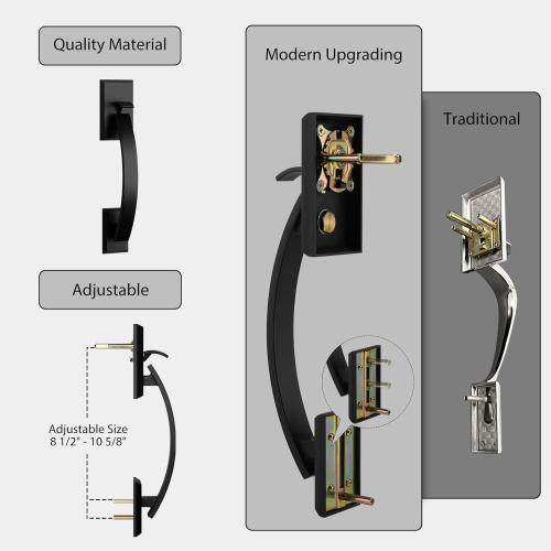 Haidms Front Door Handle, Black Door Handle Exterior, Entry Door Handle and Reversible Handle Knob, Matte Black Entry Door Handles
