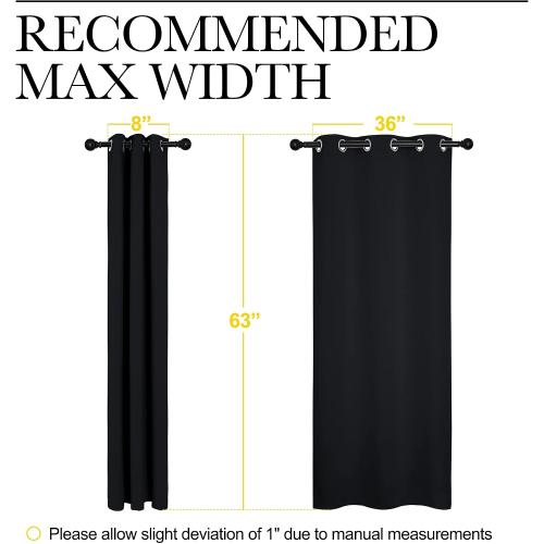 NICETOWN Halloween Pitch Black Solid Thermal Insulated Grommet Blackout Curtains/Drapes for Bedroom Window (2 Panels, 42 inches Wide by 63 inches Long, Black)