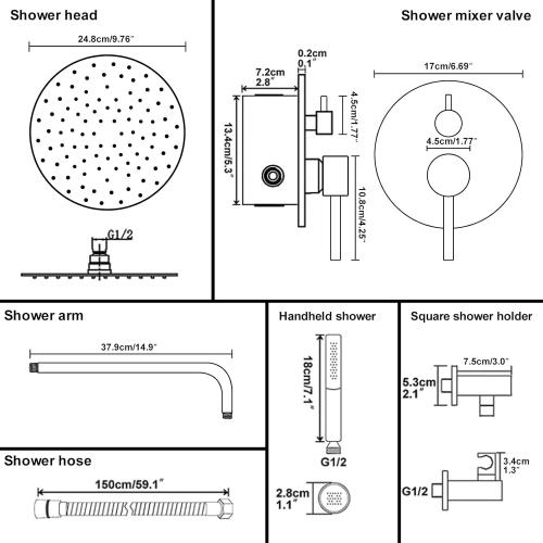 BESy Shower System with 10 Inch Round Rain Shower Head and Handheld Wall Mounted, High Pressure Rainfall Heads Shower Faucet Fixture Combo Set with 2 in 1 Spray Showerhead for Bathroom, Matte Black