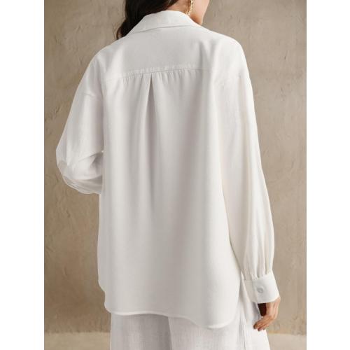 Women Medium Button Down Shirt Long Sleeve Solid Blouse Stretch Work Blouse Collared Casual Shirts for Business Office