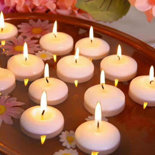 24 Pack 2 Inch Floating Candles, 5-6 Hour Burn White Real Wax