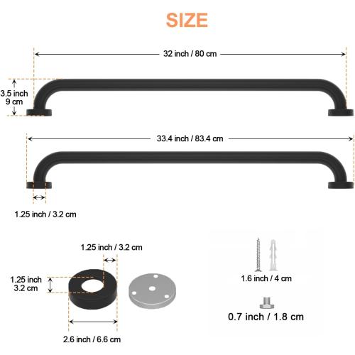 2 Pack 32 Inch Matte Black Shower Grab Bar, iMomwee Stainless Steel Bathroom Grab Bar, Bath Shower Balance Bar, Safety Hand Rail Support, Handicap Elderly Senior Assist Bath Handle (1.25 Diameter)